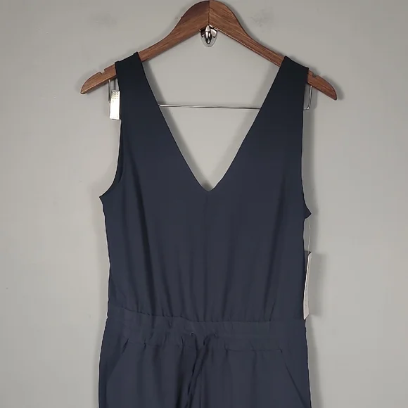 Athleta Avenue Navy Blue V-Neck Wide-Leg Jumpsuit - Picture 2 of 9